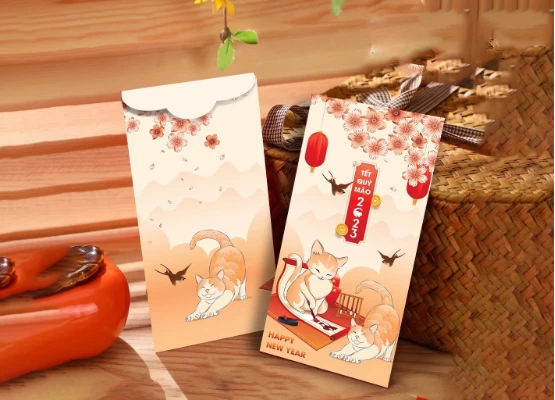 Bao lì xì mẫu Mèo Cam ba